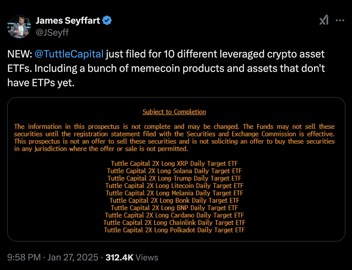 Tuttle Management files Caradon Spot ETF among 10 others | X.com